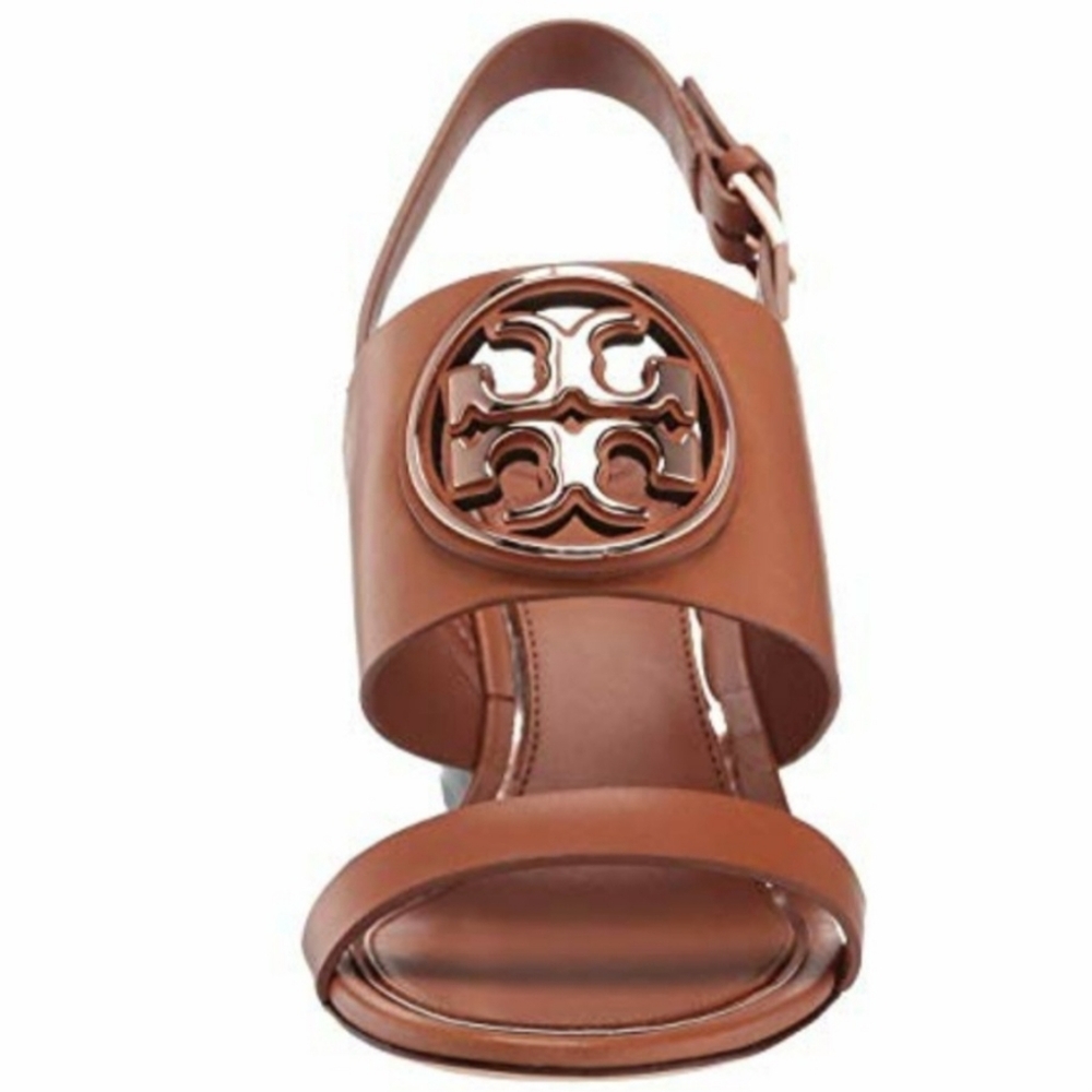 Tory Burch Metal Miller Wedge Heel Sandals Tan/Rose Gold Size 7.5 - Picture 13 of 15